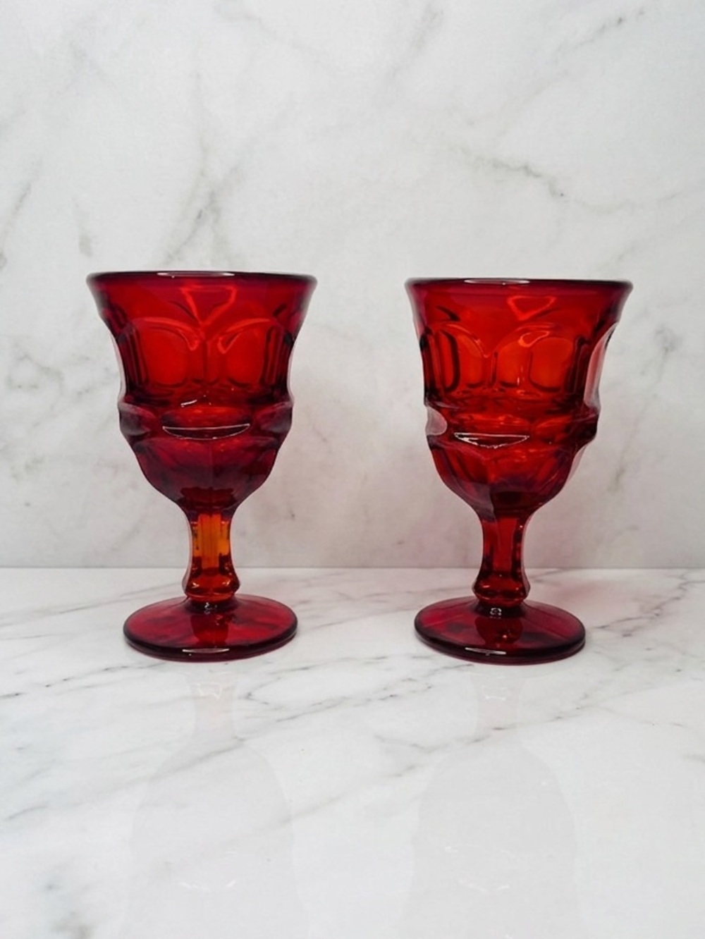 Set Of 2 Fostoria Argus Ruby Stemmed Wine Glass - 4 3/4" - 4 ounces